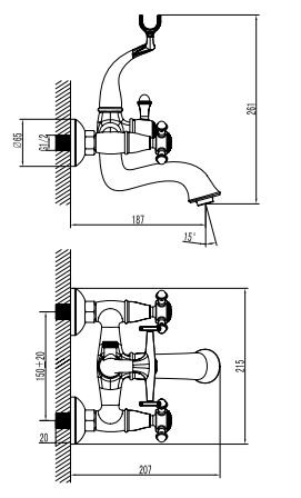 Omnires Retro bateria wannowa kompletna natynkowa chrom RE7231CR