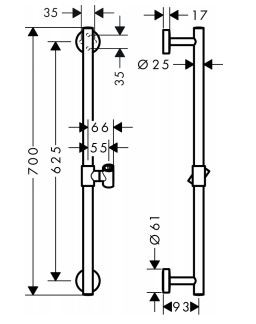 Hansgrohe drążek prysznicowy prawy Unica Comfort 0,65m chrom 26401000
