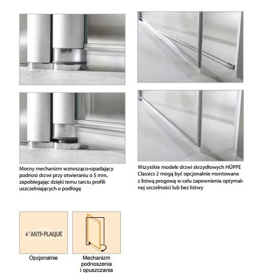 Huppe Classics 1/2 kabiny półokrągłej drzwi skrzydłowe 2-cz. 80cm r.500 wys.190 cm srebrny połysk przeźroczyste C24001.069.321