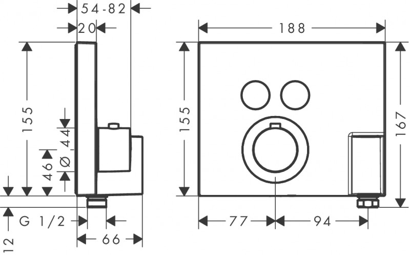 Axor ShowerSelect Square bateria termostatyczna do 2 odbiorników z FixFit i Porter chrom 36712000