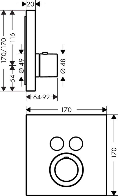 Axor ShowerSelect Square bateria termostatyczna do 2 odbiorników chrom 36715000
