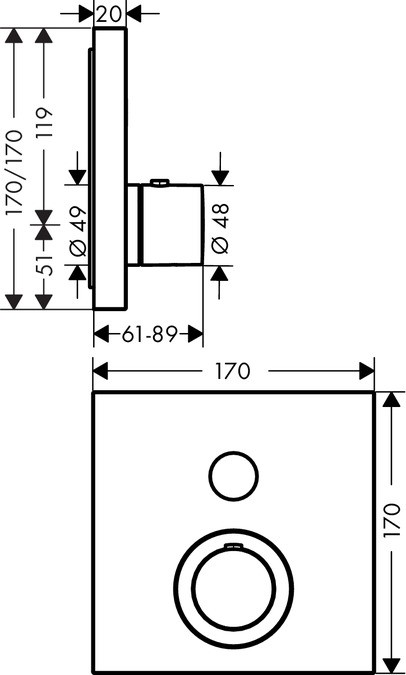 Axor ShowerSelect Square bateria termostatyczna do 1 odbiornika chrom 36714000