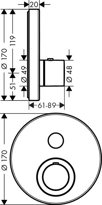 Axor ShowerSelect Round bateria termostatyczna Highflow do 1 odbiornika chrom 36722000