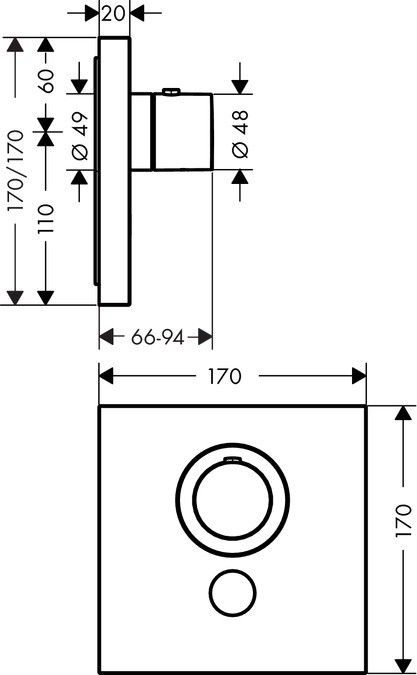 Axor ShowerSelect Square bateria termostatyczna Highflow do 1 odbiornika chrom 36716000