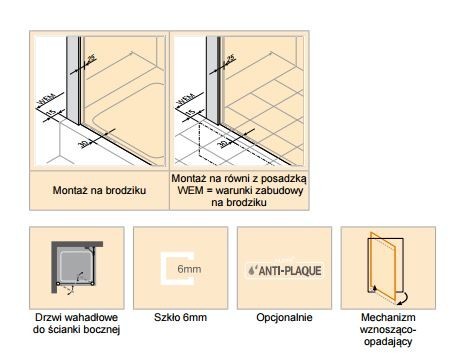 Huppe Classics 2 drzwi wahadłowe do ścianki bocznej 90cm wys. 190 cm srebrny połysk przeźroczyste C23802.069.321