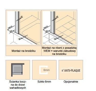 Huppe Classics 2 ścianka boczna do drzwi wahadłowych 70cm wys. 200 cm srebrny połysk przeźroczyste C23906.069.321