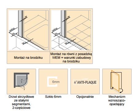 Huppe Classics 1/2 kabiny półokrągłej drzwi skrzydłowe 2-cz. 80cm r.500 wys.190 cm srebrny połysk przeźroczyste C24001.069.321