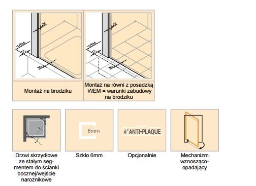 Huppe Classics 2 - 1/2 kabiny prysznicowej, drzwi skrzydłowe 80 cm do ścianki bocznej wys.190 srebrny połysk przeźroczyste C23101.069.321
