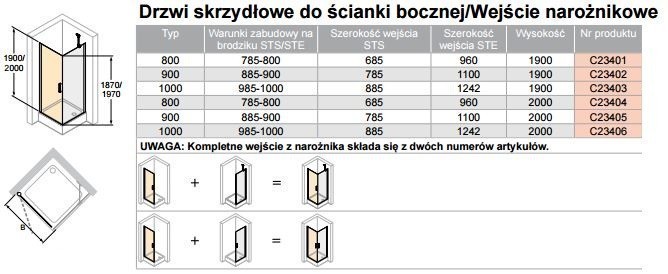 Huppe Classics 2 drzwi skrzydłowe do ścianki bocznej 100cm wys. 200 cm srebrny połysk przeźroczyste C23406.069.321
