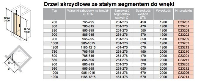 Huppe Classics 2 drzwi skrzydłowe do wnęki ze stałym segmentem 78cm wys. 200 cm srebrny połysk przeźroczyste C23210.069.321