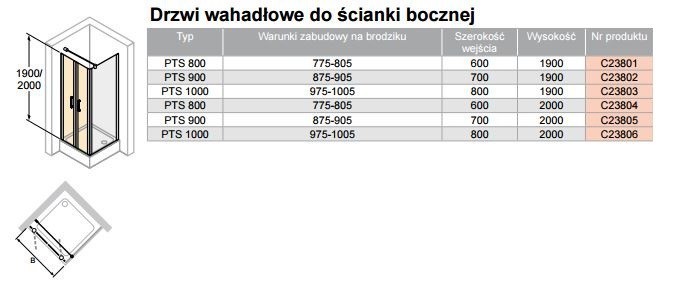 Huppe Classics 2 drzwi wahadłowe do ścianki bocznej 90cm wys. 200 cm srebrny połysk przeźroczyste C23805.069.321