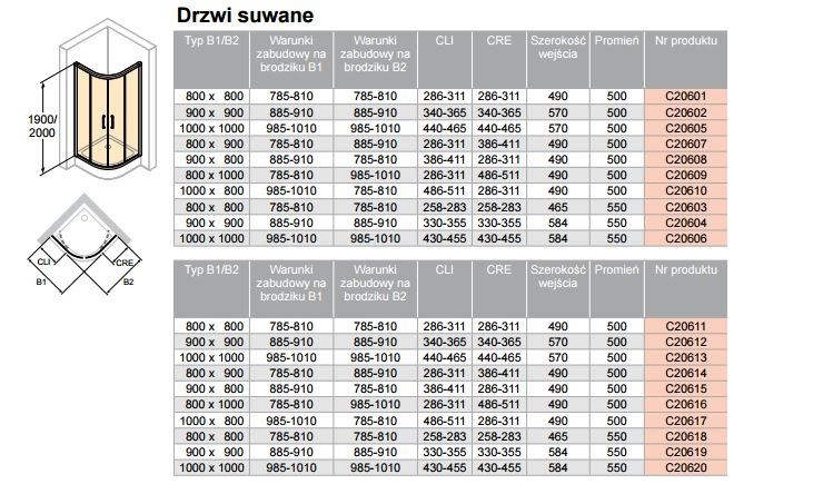 Huppe Classics 2 kabina półokrągła asymetryczna 80x100 r.500 wys. 190 cm drzwi suwane srebrny połysk przeźroczyste C20609.069.321