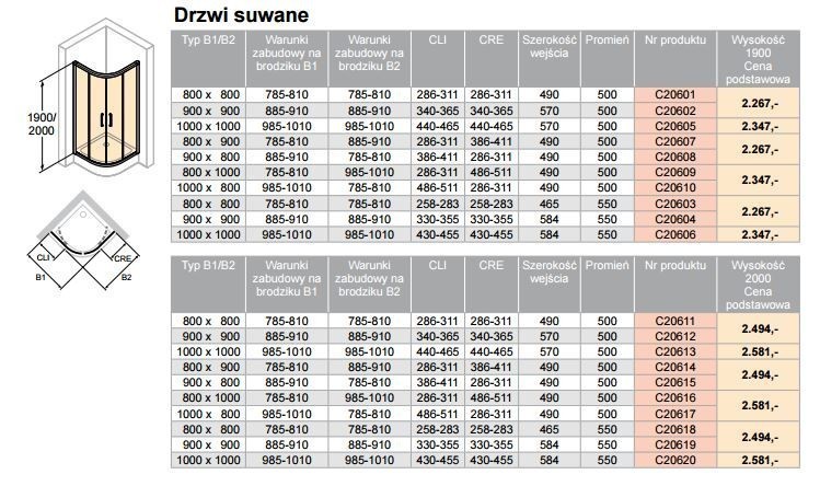 Huppe Classics 2 kabina półokrągła asymetryczna 90x80 r.500 wys. 190 cm drzwi suwane srebrny połysk przeźroczyste C20608.069.321