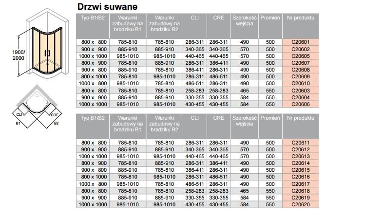Huppe Classics 2 kabina półokrągła asymetryczna 100x80 r.500 wys. 200 cm drzwi suwane srebrny połysk przeźroczyste C20617.069.321