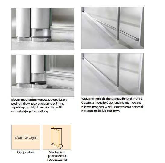 Huppe Classics 2 - 1/2 kabiny prysznicowej, drzwi skrzydłowe 90 cm wys. 200 cm ze stałymi segmentami do ścianki bocznej srebrny połysk przeźroczyste C23105.069.321