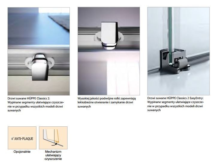 Huppe Classics 2 EasyEntry kabina półokrągła 80x80 drzwi suwane r.500 wys.200 srebrny połysk przeźroczyste C25501.069.321