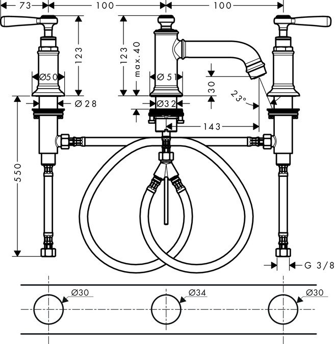 Axor Montreux bateria umywalkowa 3-otworowa nikiel szczotkowany 16535820