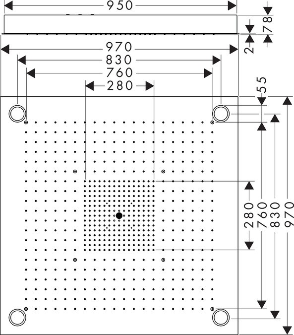 Axor ShowerHeaven deszczownica z oświetleniem 97x97 cm stal 10623800