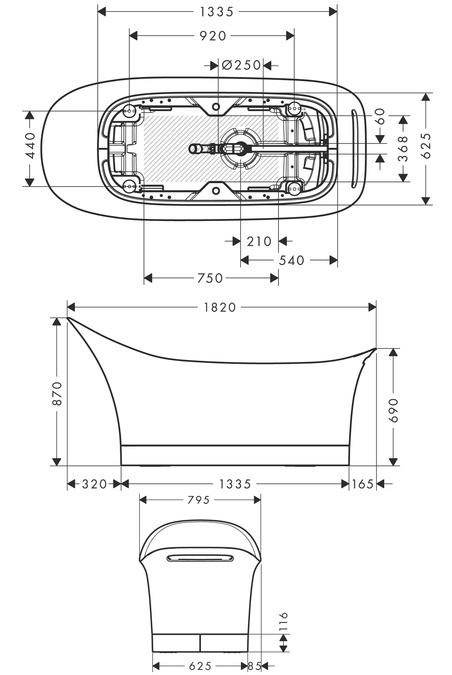 Axor Urquiola wanna wolnostojąca 180 cm konglomerat biały 11440000
