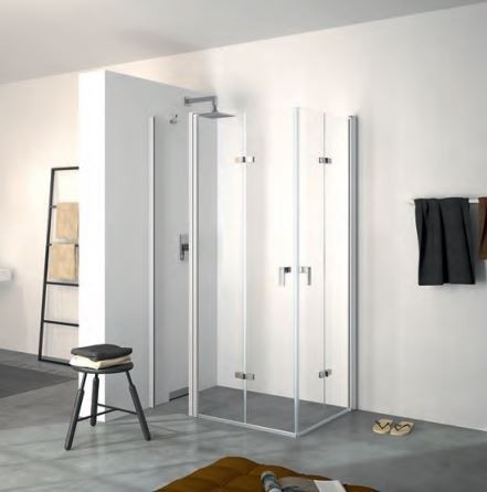 Huppe Design Pure drzwi do wnęki składane ze stałym segmentem lewe 140 cm wys.200 cm srebrny matowy przeźroczyste 8P7005.087.321