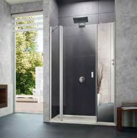 Huppe Design Pure drzwi skrzydłowe ze stałym segmentem i częścią boczną do wnęki 110 cm wys.190 cm srebrny matowy przeźroczyste 8P7302.087.321