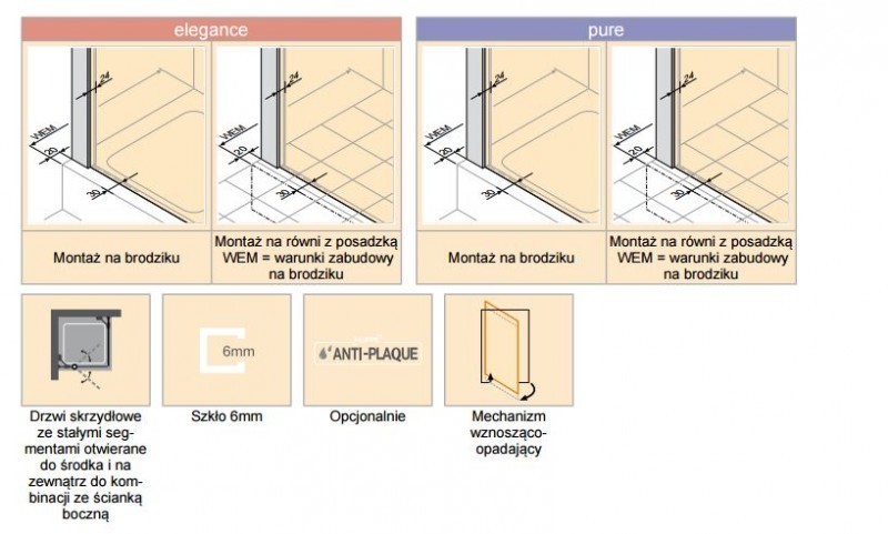 Huppe Design Pure drzwi skrzydłowe ze stałymi segmentami do ścianki bocznej 90cm wys. 200 cmsrebrny matowy przeźroczyste 8P0720.087.321