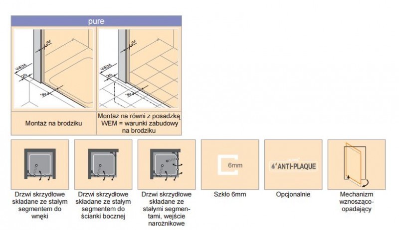 Huppe Design Pure drzwi do wnęki składane ze stałym segmentem lewe 140 cm wys.200 cm srebrny matowy przeźroczyste 8P7005.087.321