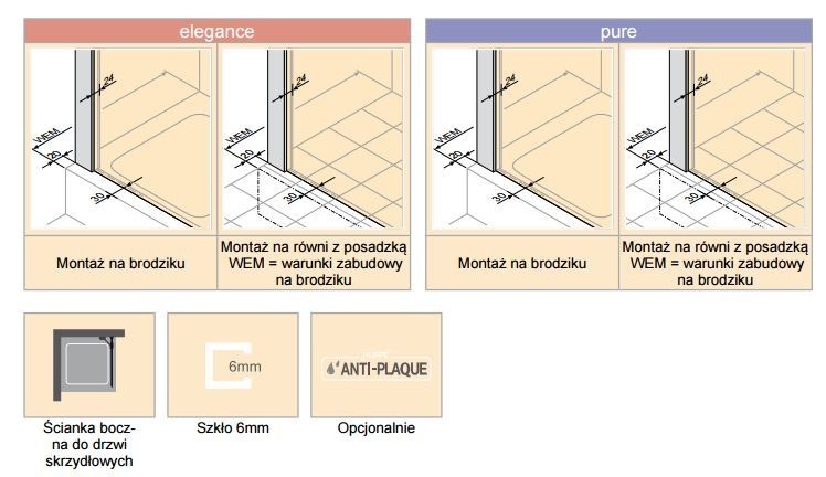 Huppe Design Elegance ścianka boczna 80 cm wys. 190 cm srebrny matowy przeźroczyste 8E1003.087.321