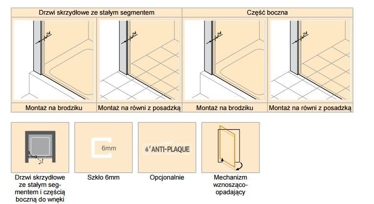 Huppe Design Pure drzwi skrzydłowe ze stałym segmentem i częścią boczną do wnęki 110 cm wys.200 cm srebrny matowy przeźroczyste 8P7307.087.321