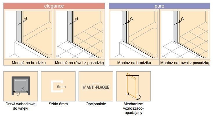 Huppe Design Pure drzwi wahadłowe do wnęki 90 cm wys.200 cm srebrny matowy przeźroczyste 8P1305.087.321