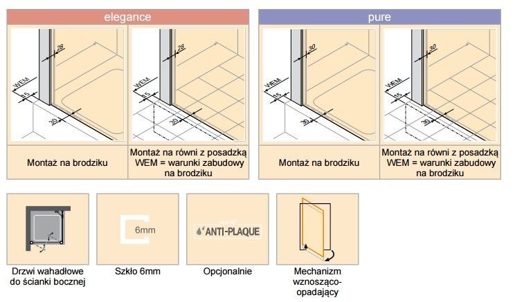 Huppe Design Pure drzwi wahadłowe do ścianki bocznej 90cm srebrny matowy przeźroczyste 8P1402.087.321