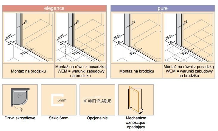 Huppe Design Pure 1/2 kabiny drzwi skrzydłowe 90cm srebrny matowy przeźroczyste 8P1611.087.321