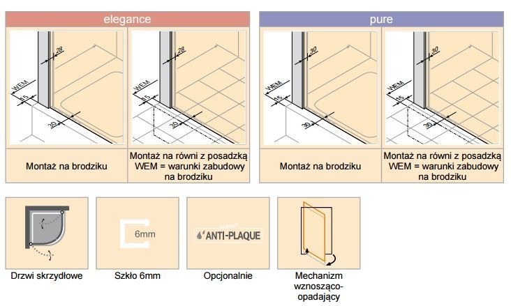 Huppe Design Pure 1/2 kabiny drzwi skrzydłowe 80cm srebrny matowy przeźroczyste 8P1610.087.321
