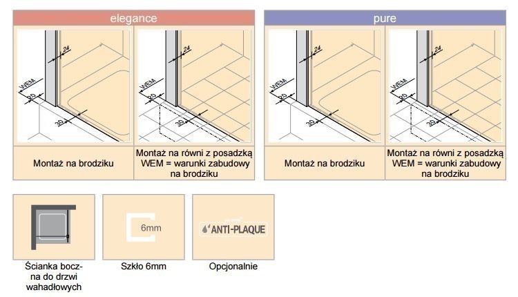 Huppe Design Elegance ścianka boczna do drzwi wahadłowych 90cm srebrny matowy przeźroczyste 8E1513.087.321