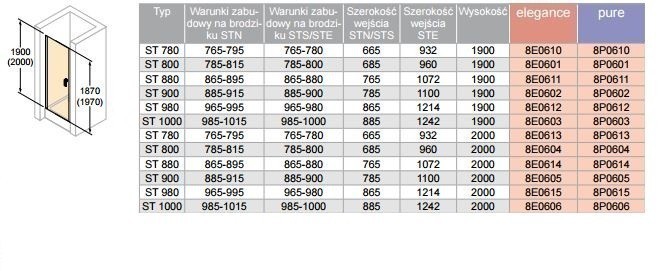 Huppe Design Pure drzwi skrzydłowe do wnęki lub ścianki 100cm wys. 200 cm srebrny matowy przeźroczyste 8P0606.087.321