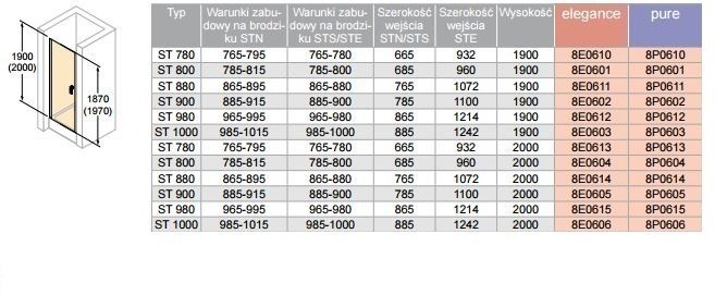 Huppe Design Pure drzwi skrzydłowe do wnęki lub ścianki 90cm wys. 200 cm srebrny matowy przeźroczyste 8P0605.087.321