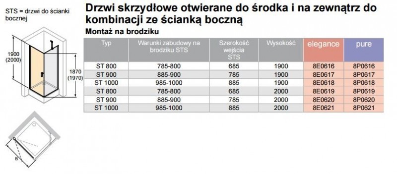 Huppe Design Pure drzwi skrzydłowe do ścianki bocznej 100cm wys. 190 cm srebrny matowy przeźroczyste 8P0618.087.321