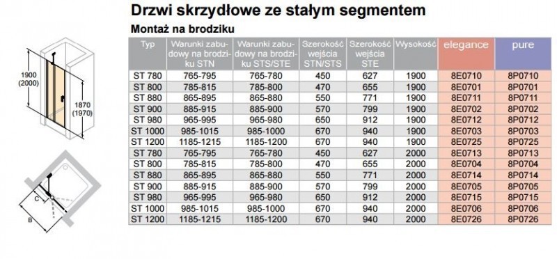 Huppe Design Pure drzwi skrzydłowe do wnęki ze stałym segmentem 98cm wys. 200 cm srebrny matowy przeźroczyste 8P0715.087.321