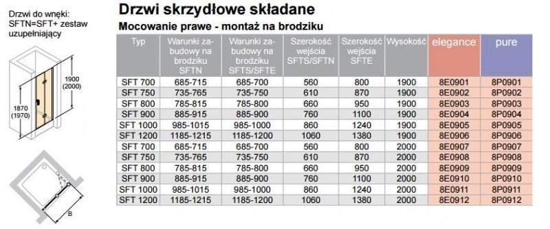 Huppe Design Pure drzwi składane prawe do wnęki lub ścianki 120 cm wys.190 cm srebrny matowy przeźroczyste 8P0906.087.321