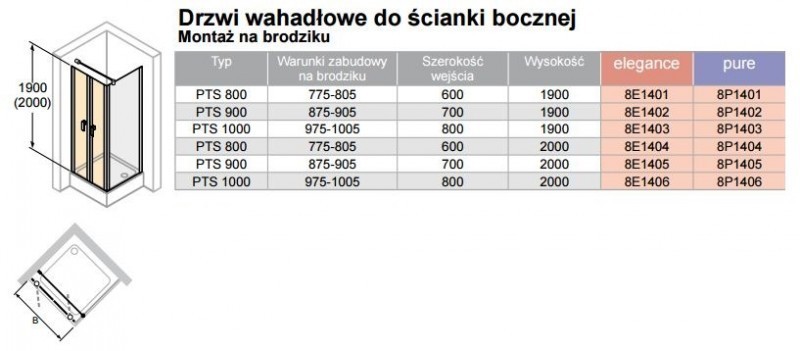 Huppe Design Pure drzwi wahadłowe do ścianki bocznej 80cm srebrny matowy przeźroczyste 8P1404.087.321