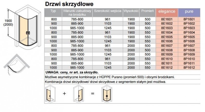 Huppe Design Pure 1/2 kabiny drzwi skrzydłowe 100cm srebrny matowy przeźroczyste 8P1603.087.321