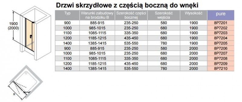 Huppe Design Pure drzwi skrzydłowe z częścią boczną do wnęki 90 cm wys.190 cm srebrny matowy przeźroczyste 8P7201.087.321
