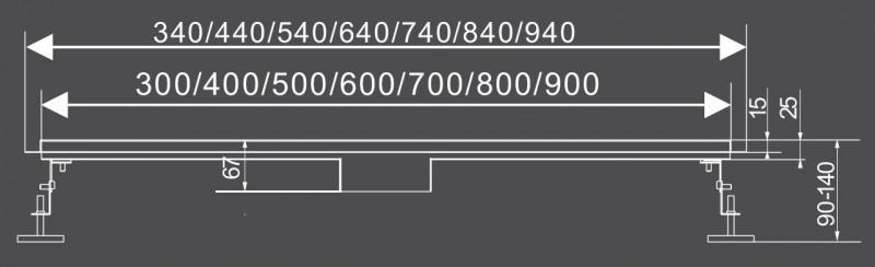 Fala Madeira 40 odpływ liniowy niski 52mm do zabudowy płytką 40cm 75361