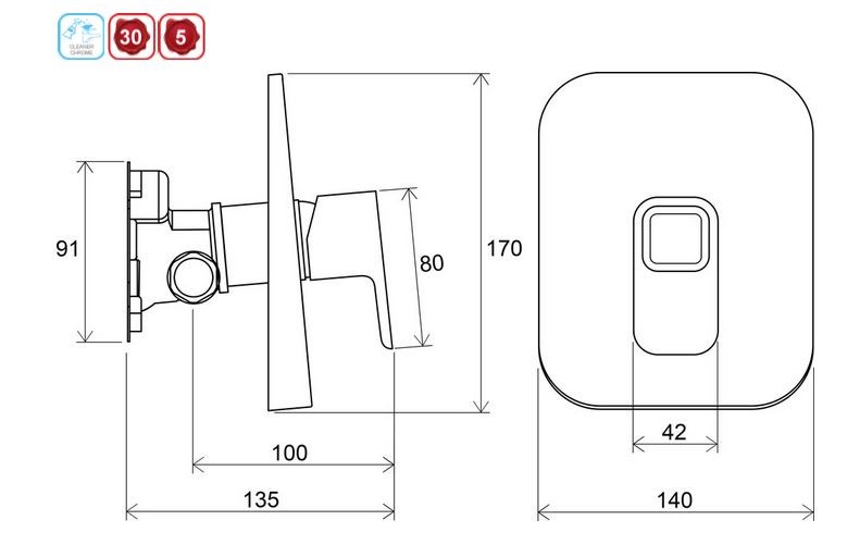 Ravak 10 bateria prysznicowa podtynkowa bez przełącznika do R-box chrom X070071