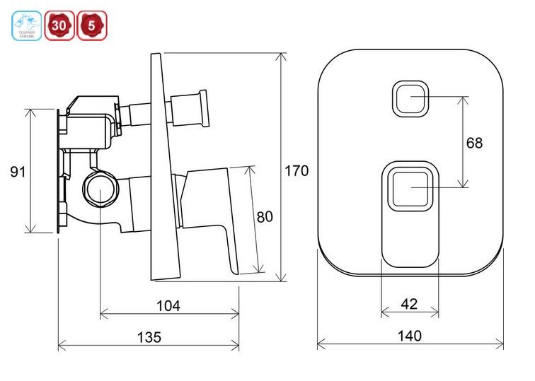 Ravak 10 bateria wannowo/prysznicowa podtynkowa z przełącznikiem do R-box chrom X070070