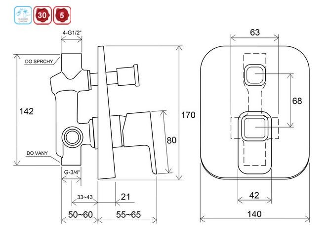 Ravak 10 bateria wannowo/prysznicowa podtynkowa z przełącznikiem chrom X070068