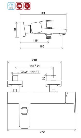 Ravak 10 bateria wannowa natynkowa chrom X070065