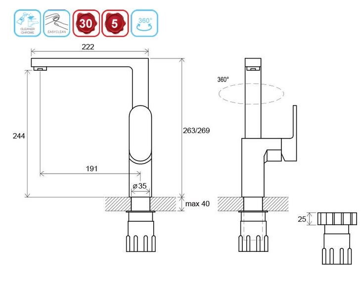 Ravak Chrome bateria kuchenna stojąca chrom X070054