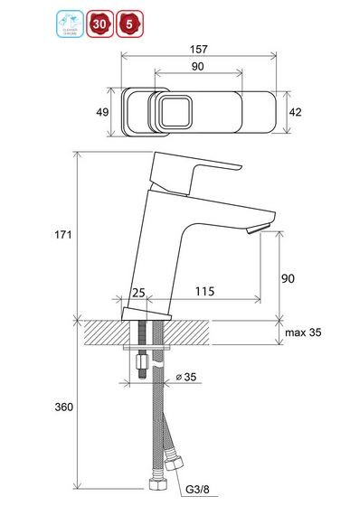 Ravak 10 bateria umywalkowa średnio wysoka bez korka chrom X070062
