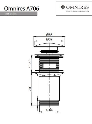 Omnires korek klik-klak do umywalki z przelewem złoty A706GL